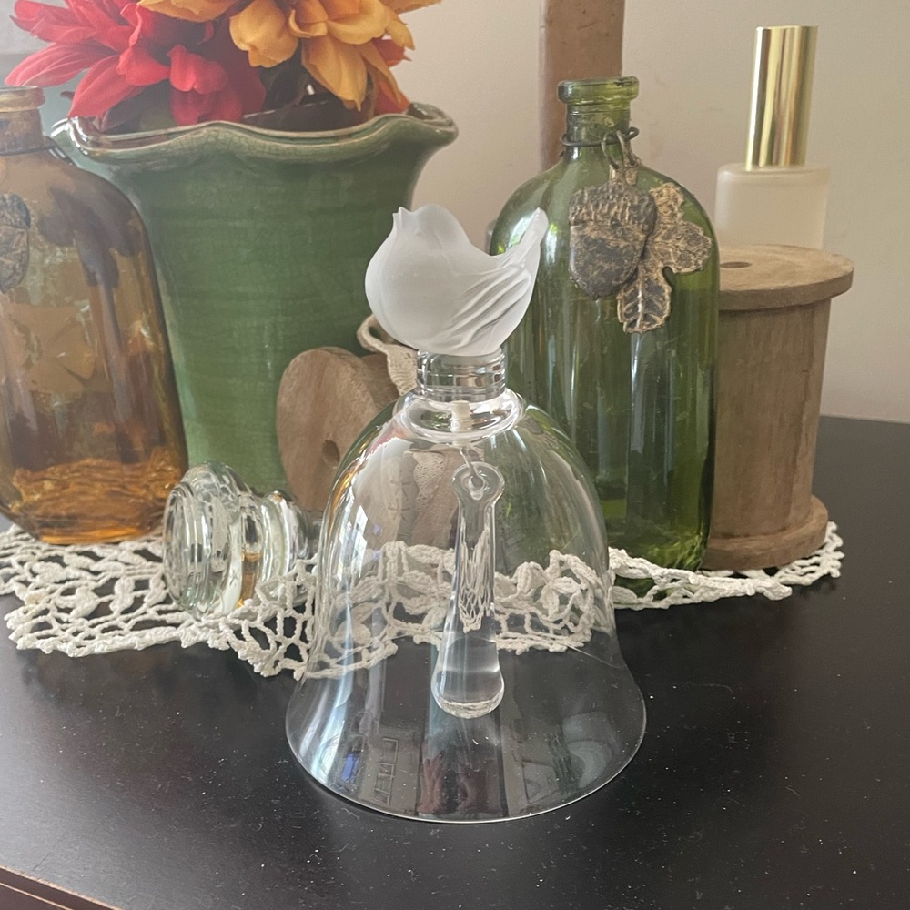 Large Crystal Table Bell With  Frosted Sparrow on Top